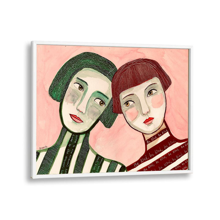 best friends women illustration paintings in White Plain Frame