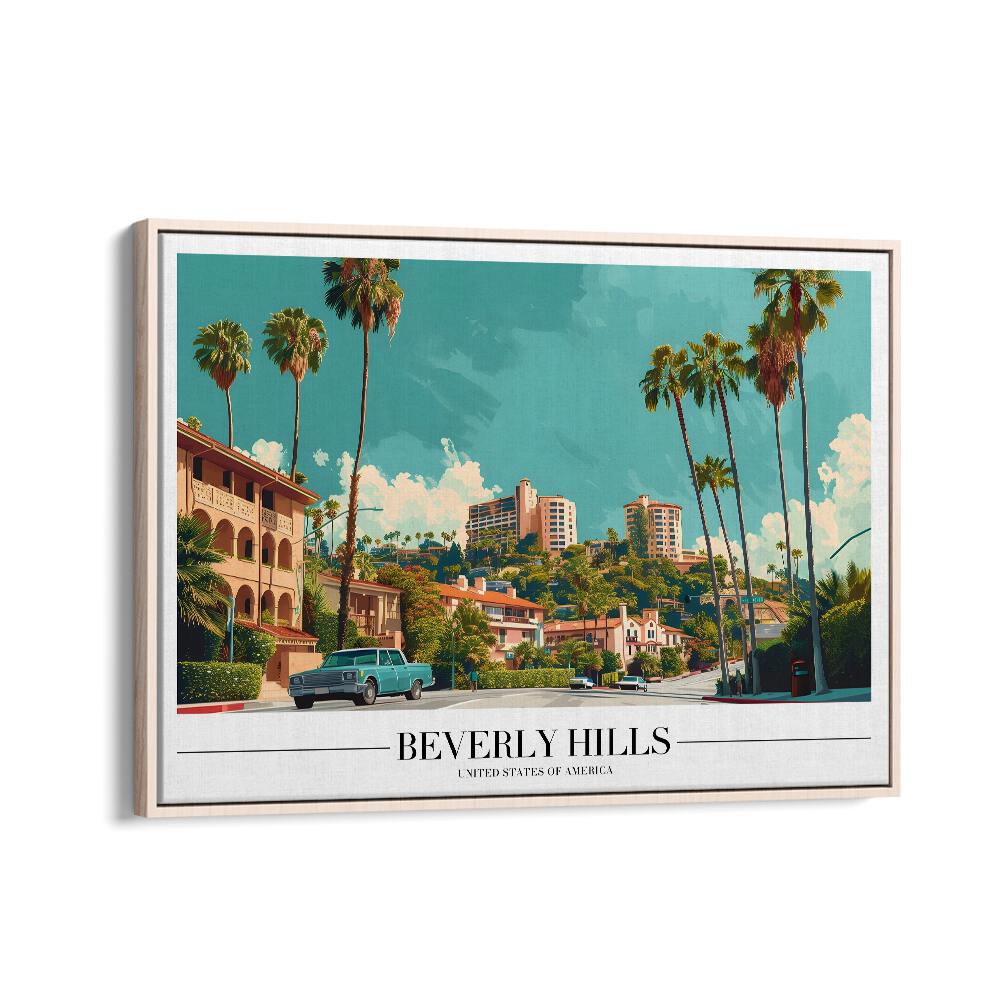 beverly hills travel posters in Oak Wood Floater Frame