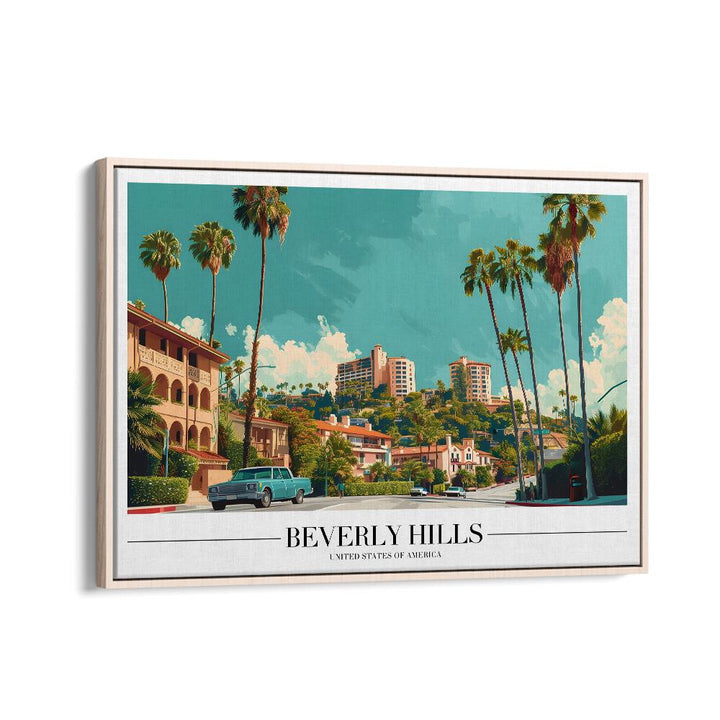 beverly hills travel posters in Oak Wood Floater Frame