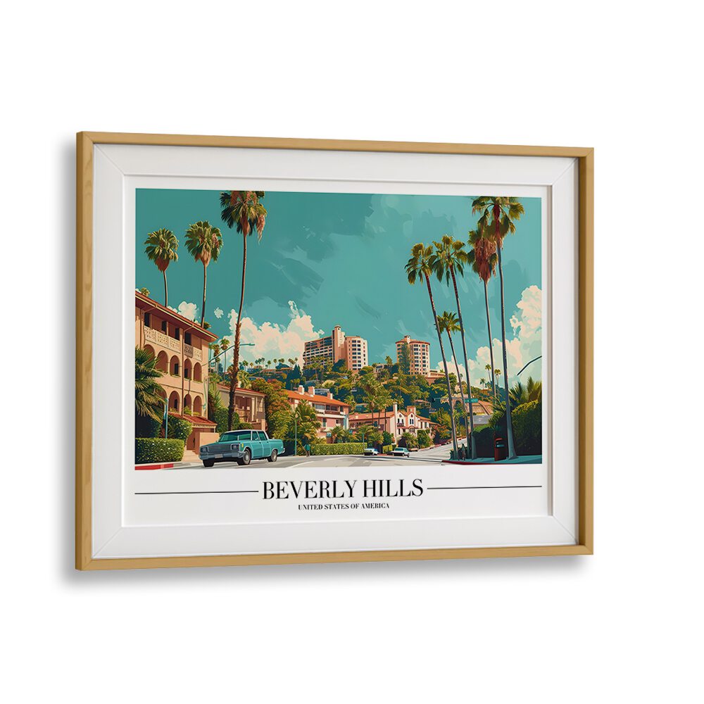 beverly hills travel posters in Oak Wood Frame With Mount