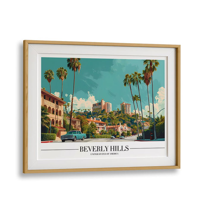 beverly hills travel posters in Oak Wood Frame With Mount