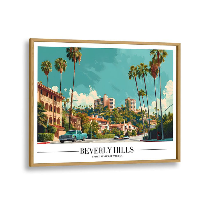 beverly hills travel posters in Oak Wood Plain Frame