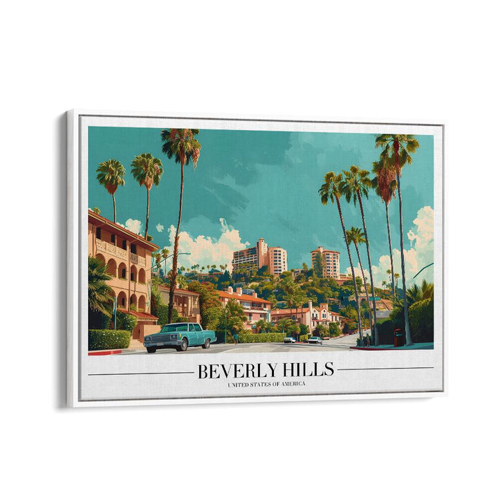beverly hills travel posters in White Floater Frame