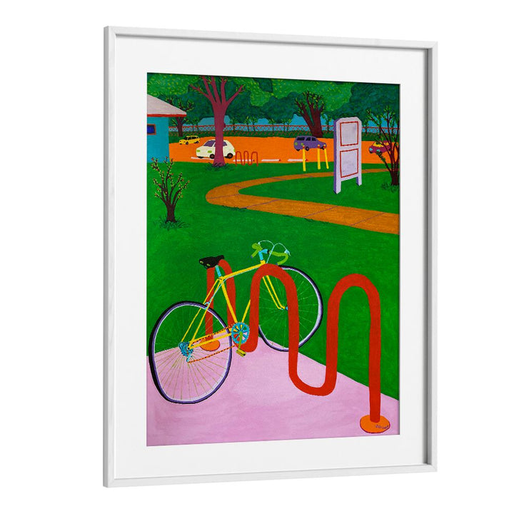 bike in the park landscape art prints in White Frame With Mount