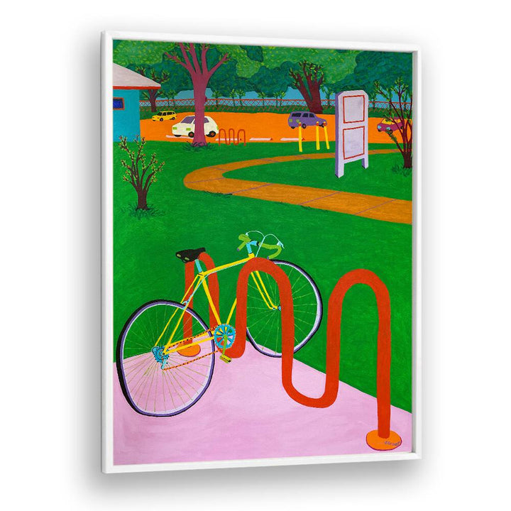 bike in the park landscape art prints in White Plain Frame