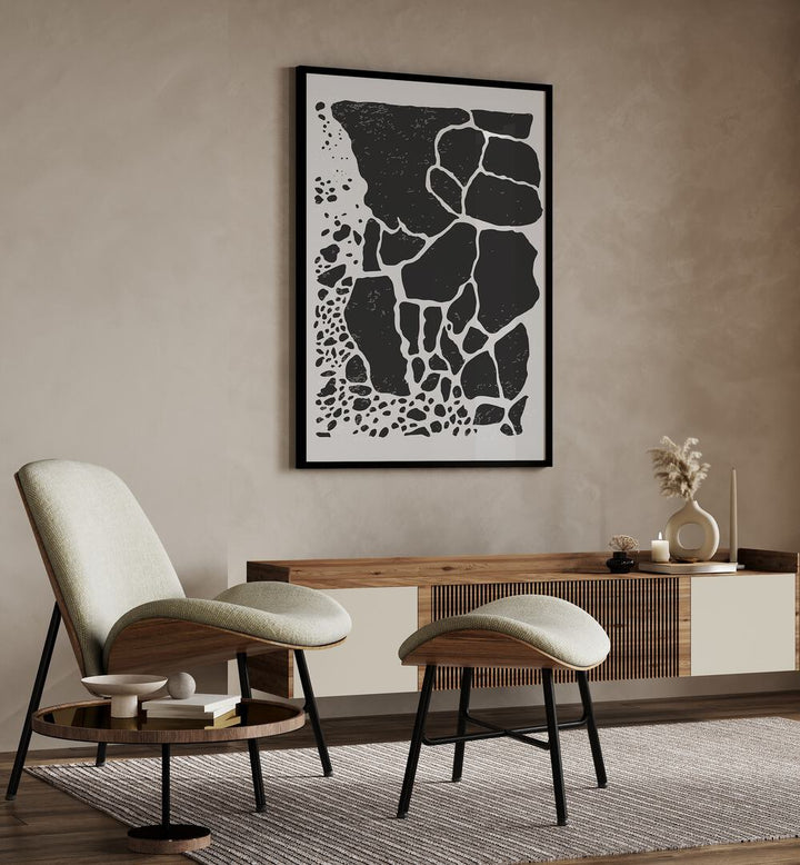 black abstract collection i by jay stanley abstract art paintings Artwork II placed on a wall