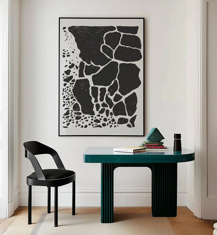 black abstract collection i by jay stanley abstract art paintings Artwork III placed on a wall