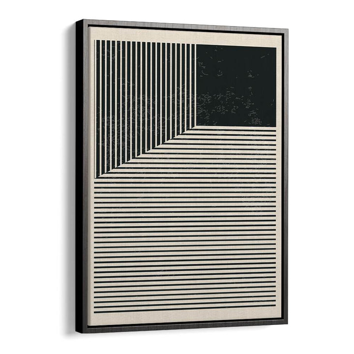 black and white lines series I by jay stanley geometric paintings in Black Floater Frame