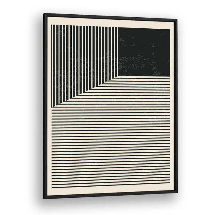 black and white lines series I by jay stanley geometric paintings in Black Plain Frame