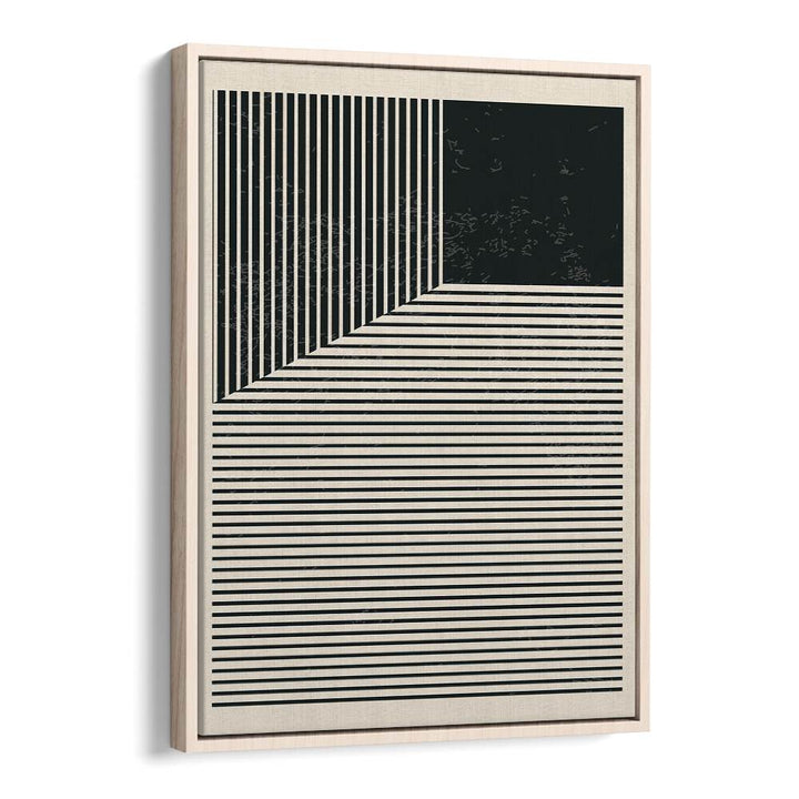 black and white lines series I by jay stanley geometric paintings in Oak Wood Floater Frame