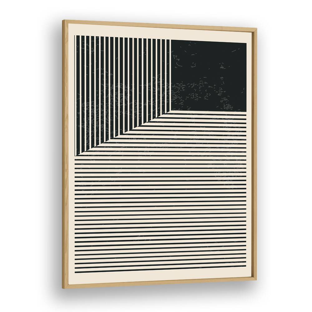 black and white lines series I by jay stanley geometric paintings in Oak Wood Plain Frame