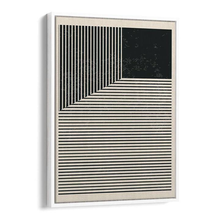 black and white lines series I by jay stanley geometric paintings in White Floater Frame