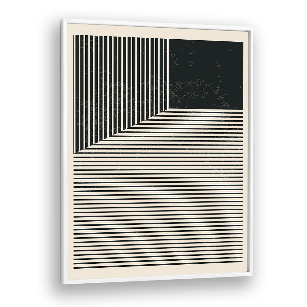 black and white lines series I by jay stanley geometric paintings in White Plain Frame