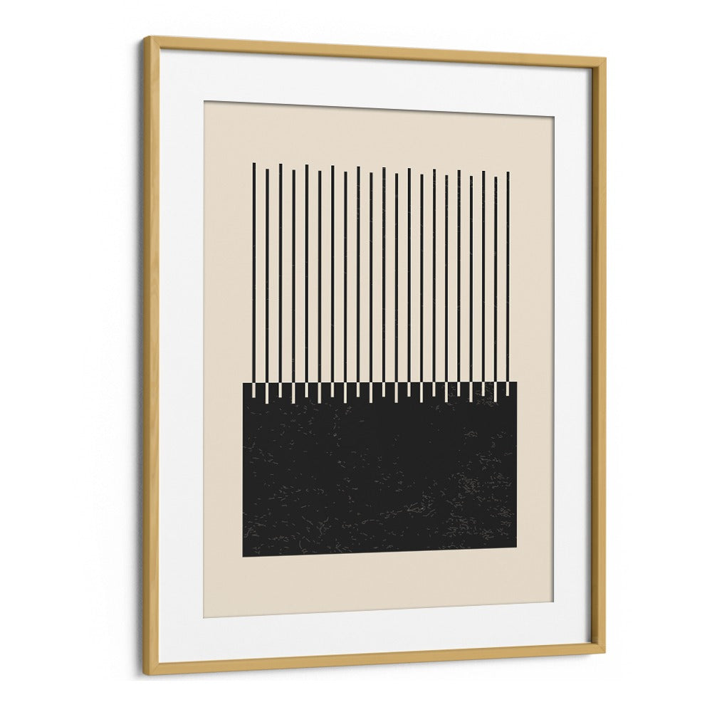 black and white lines series II by jay stanley geometric paintings in Oak Wood Frame With Mount