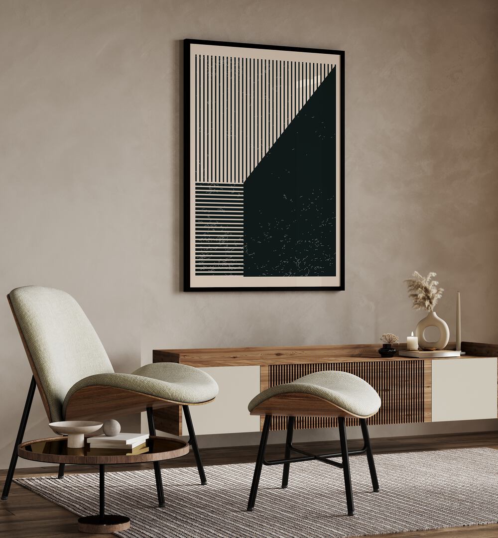 black and white lines series IV by jay stanley geometric paintings Artwork I placed on a wall