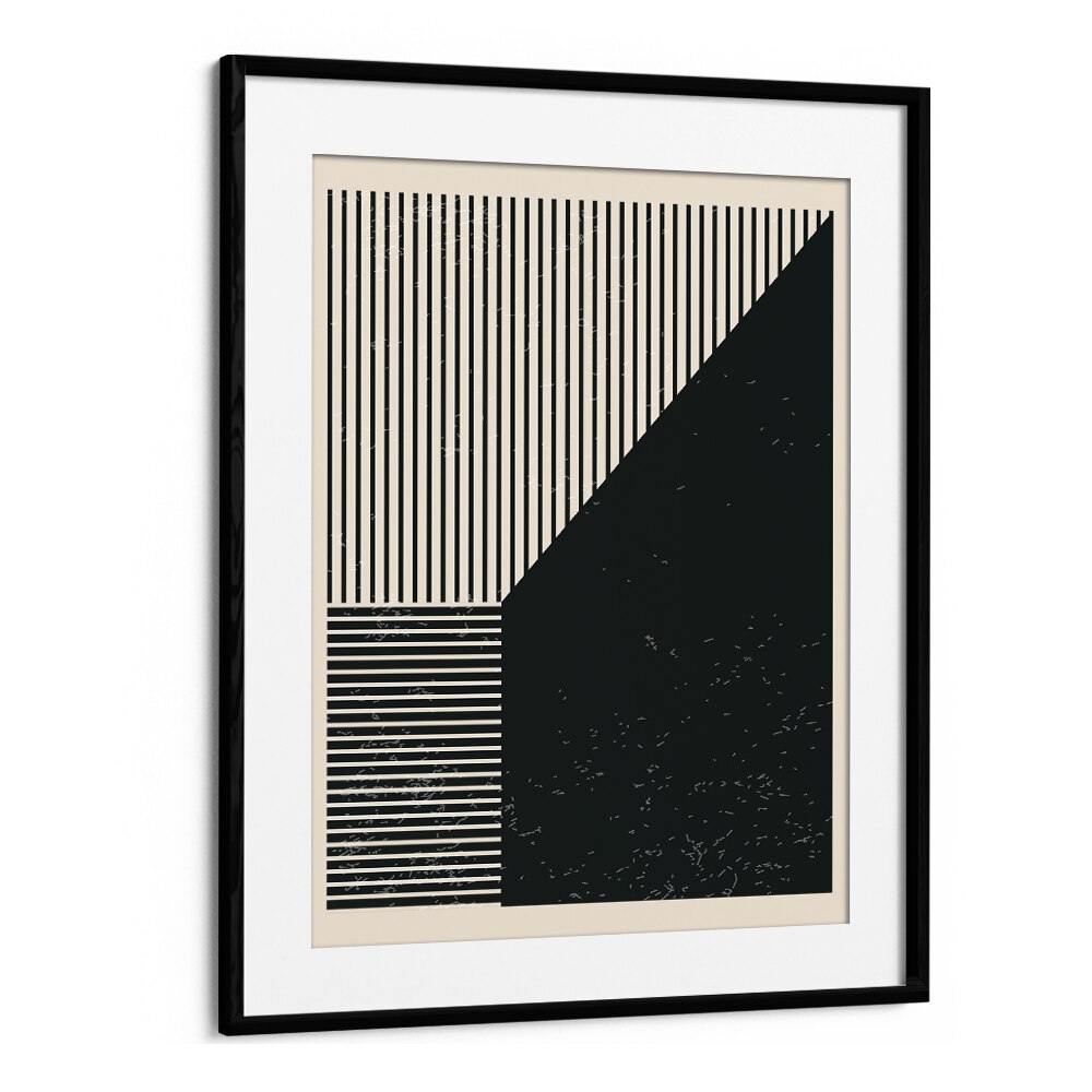 black and white lines series IV by jay stanley geometric paintings in Black Frame With Mount