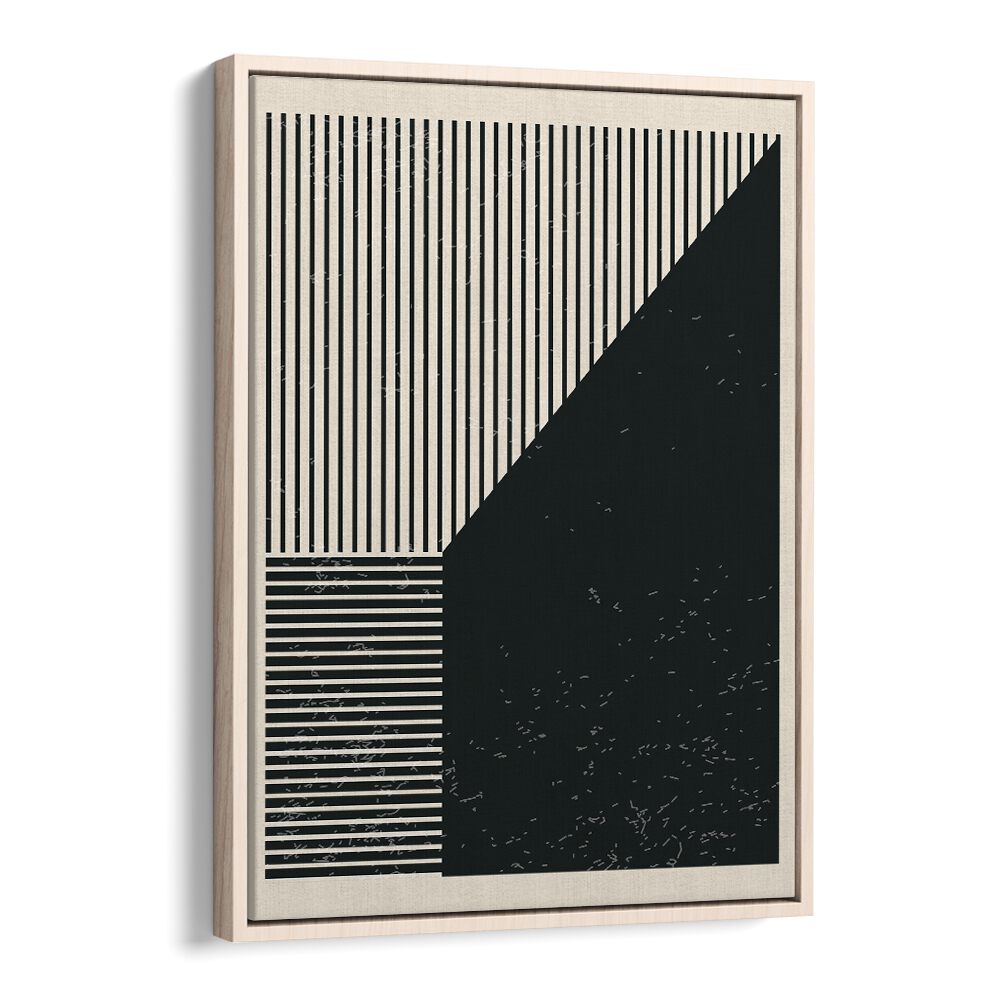 black and white lines series IV by jay stanley geometric paintings in Oak Wood Floater Frame