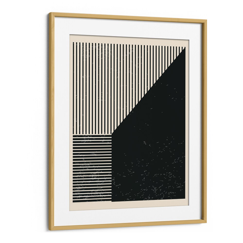 black and white lines series IV by jay stanley geometric paintings in Oak Wood Frame With Mount