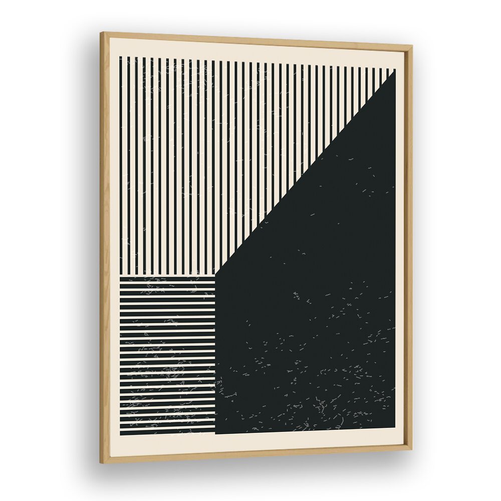 black and white lines series IV by jay stanley geometric paintings in Oak Wood Plain Frame