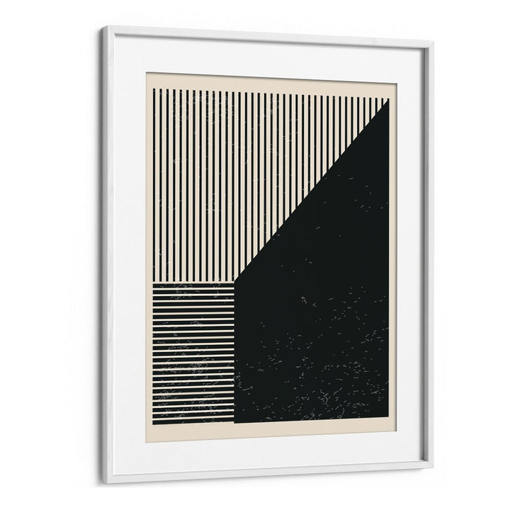 black and white lines series IV by jay stanley geometric paintings in White Frame With Mount