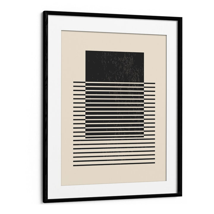 black and white lines series V by jay stanley geometric paintings in Black Frame With Mount