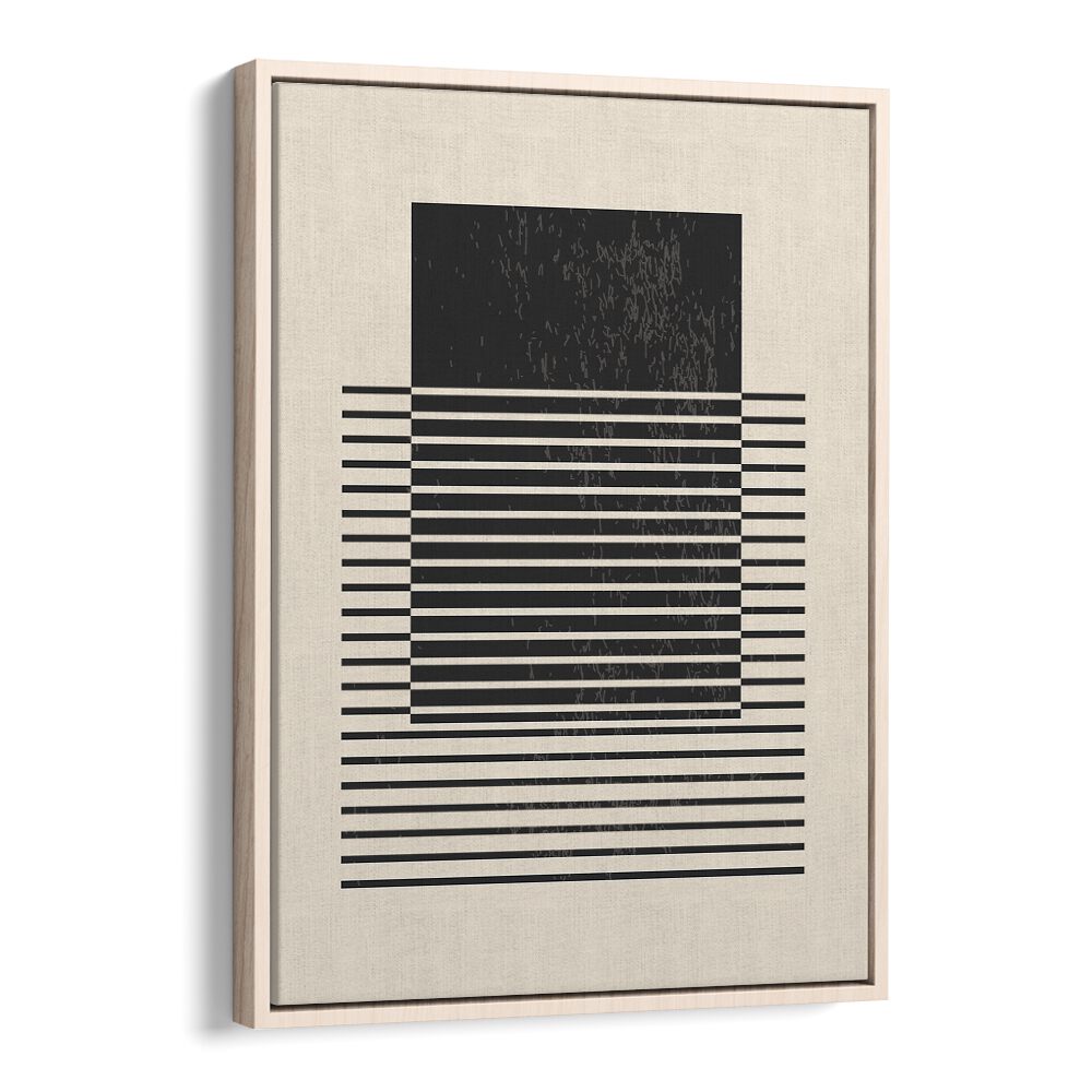 black and white lines series V by jay stanley geometric paintings in Oak Wood Floater Frame