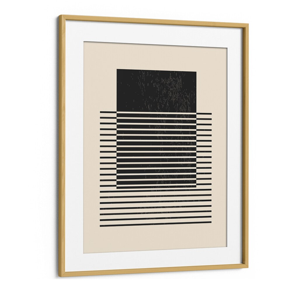 black and white lines series V by jay stanley geometric paintings in Oak Wood Frame With Mount