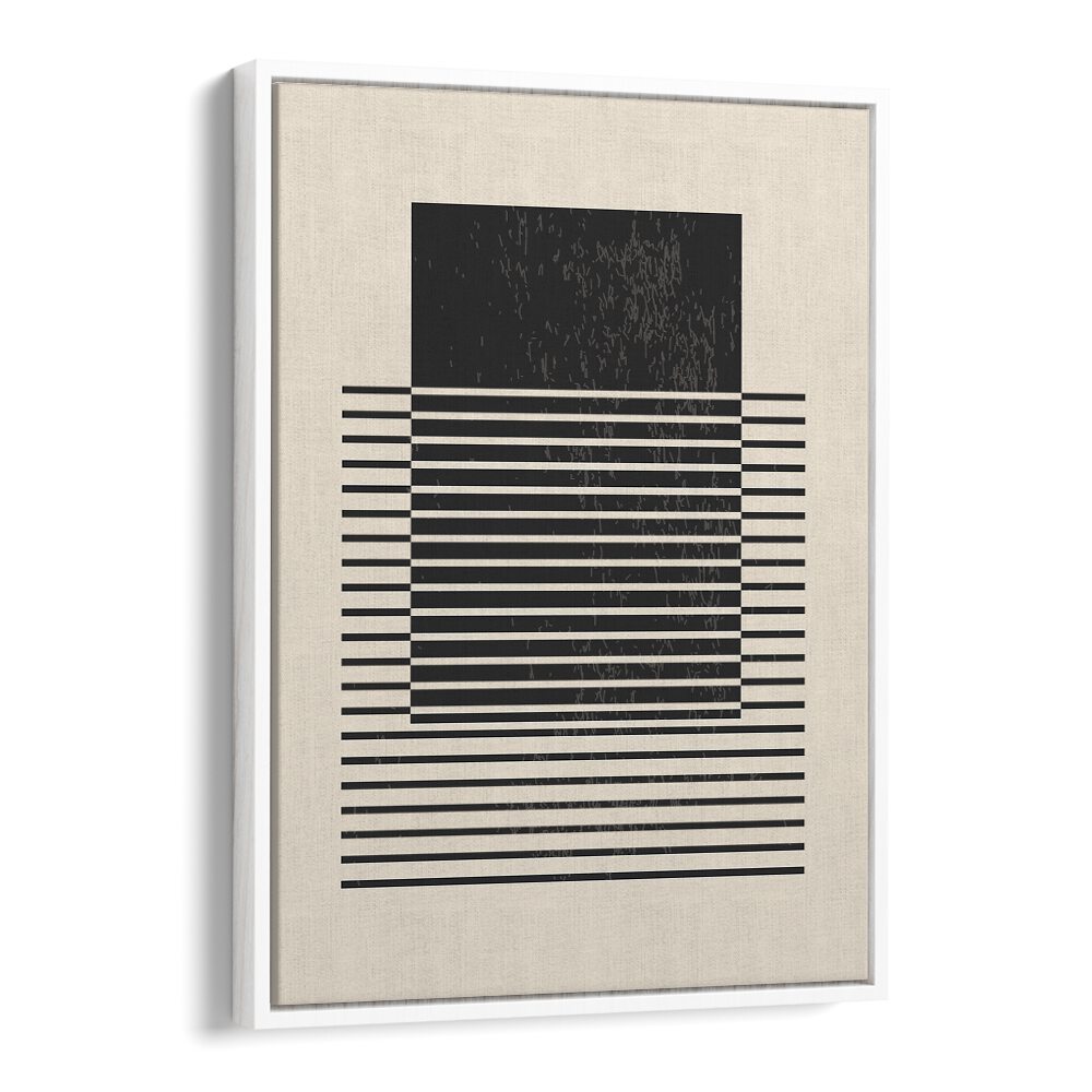 black and white lines series V by jay stanley geometric paintings in White Floater Frame