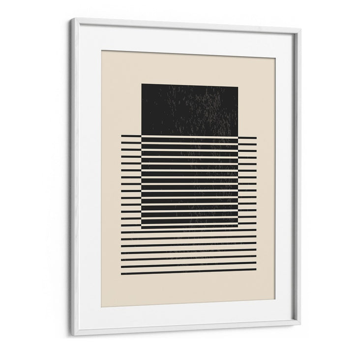 black and white lines series V by jay stanley geometric paintings in White Frame With Mount