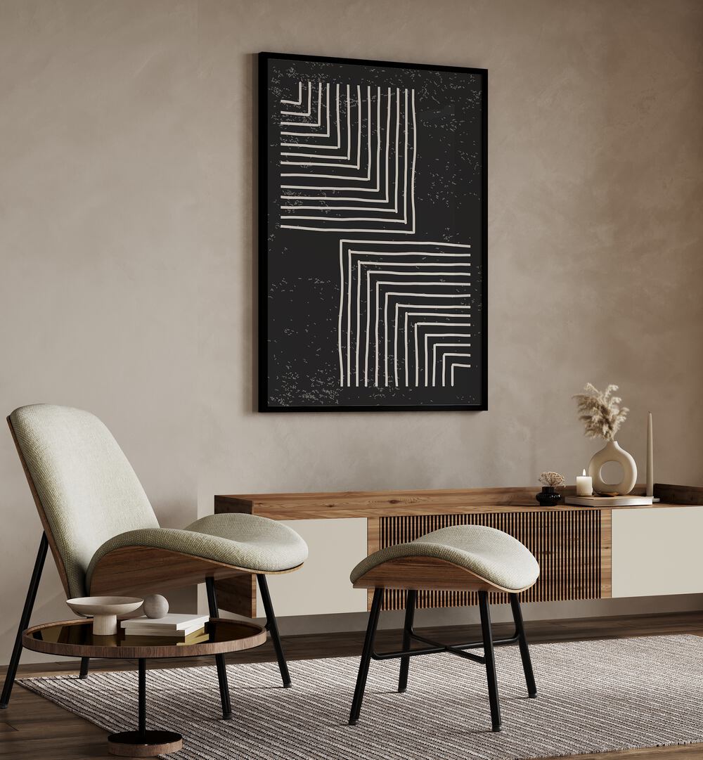 black and white lines series VI by jay stanley geometric paintings Artwork I placed on a wall