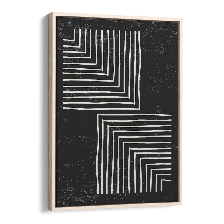 black and white lines series VI by jay stanley geometric paintings in Oak Wood Floater Frame