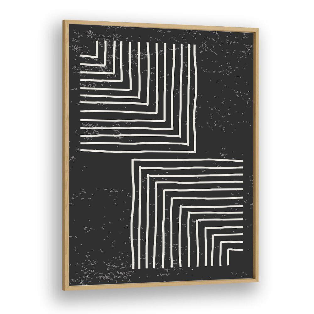 black and white lines series VI by jay stanley geometric paintings in Oak Wood Plain Frame