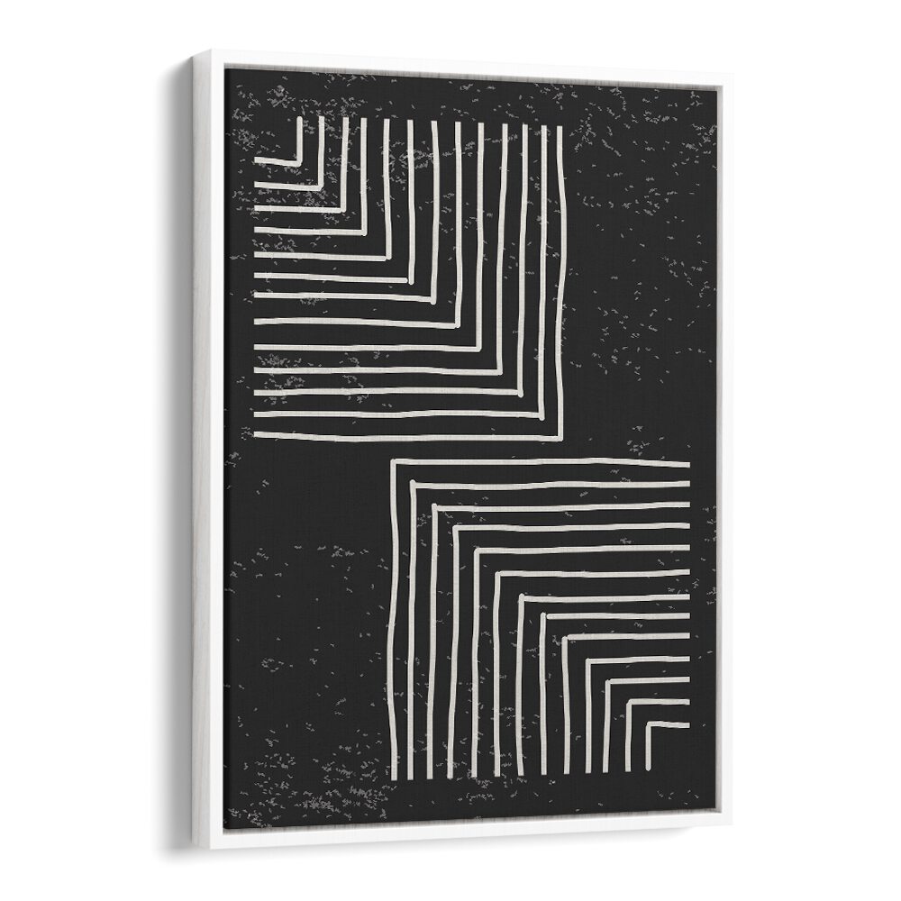 black and white lines series VI by jay stanley geometric paintings in White Floater Frame