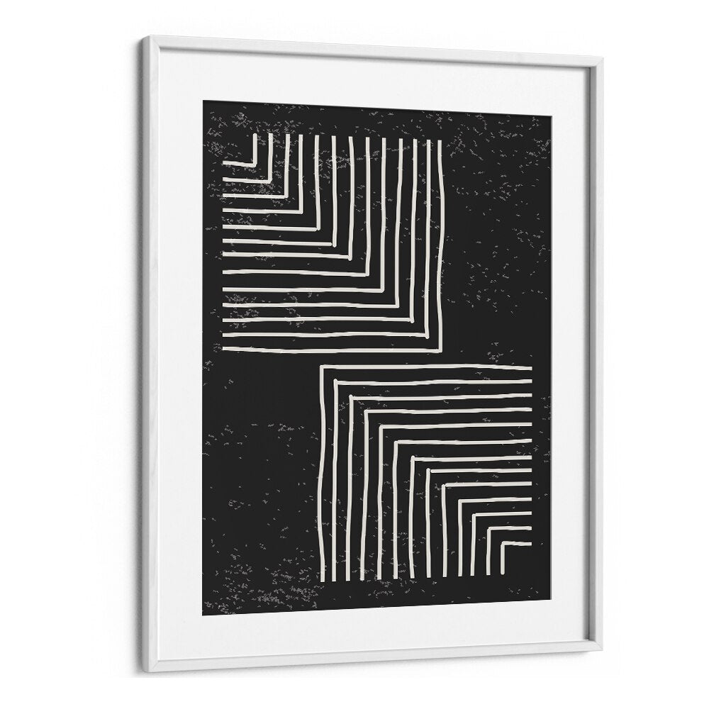 black and white lines series VI by jay stanley geometric paintings in White Frame With Mount