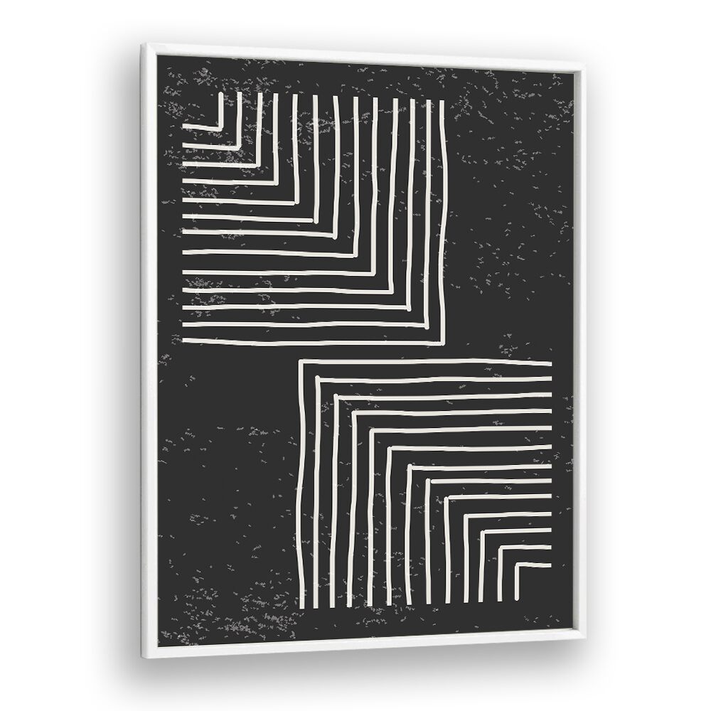 black and white lines series VI by jay stanley geometric paintings in White Plain Frame