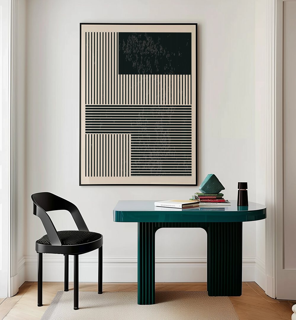 black and white minimal series i by jay stanley geometric art prints geometric paintings Artwork II placed on a wall