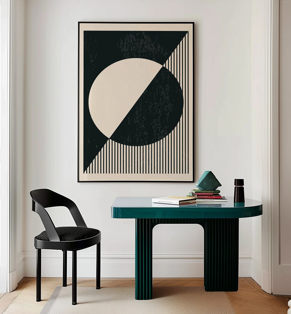 black and white planets ii by jay stanley geometric art prints geometric paintings Artwork III placed on a wall