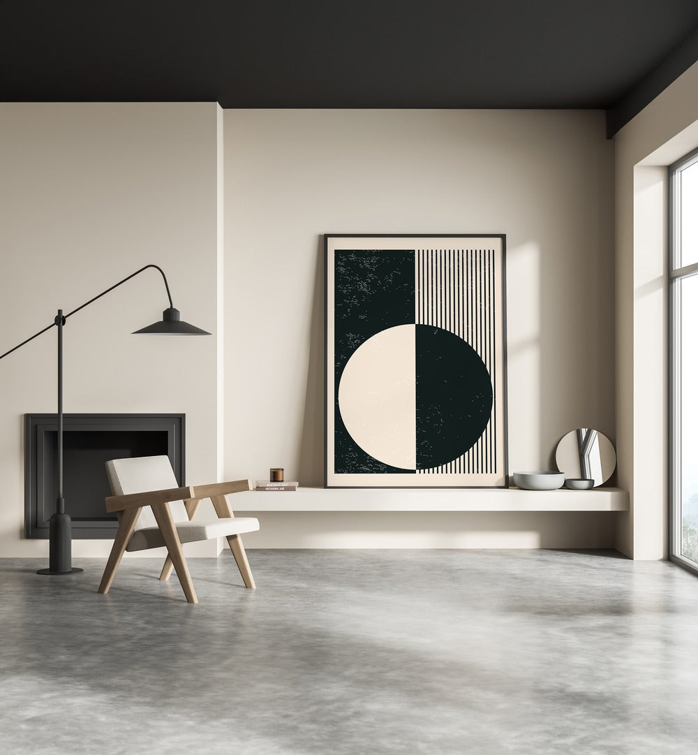 black and white planets series iii by jay stanley geometric art prints geometric paintings Artwork II placed on a wall