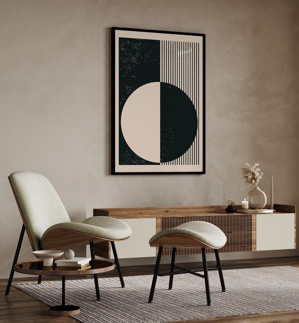 black and white planets series iii by jay stanley geometric art prints geometric paintings Artwork III placed on a wall