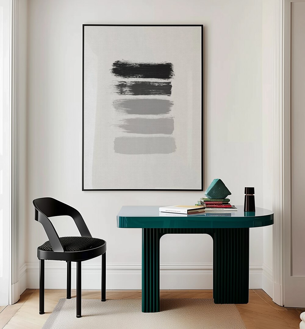 black and white stripes by orara studio abstract art abstract paintings Artwork II placed on a wall