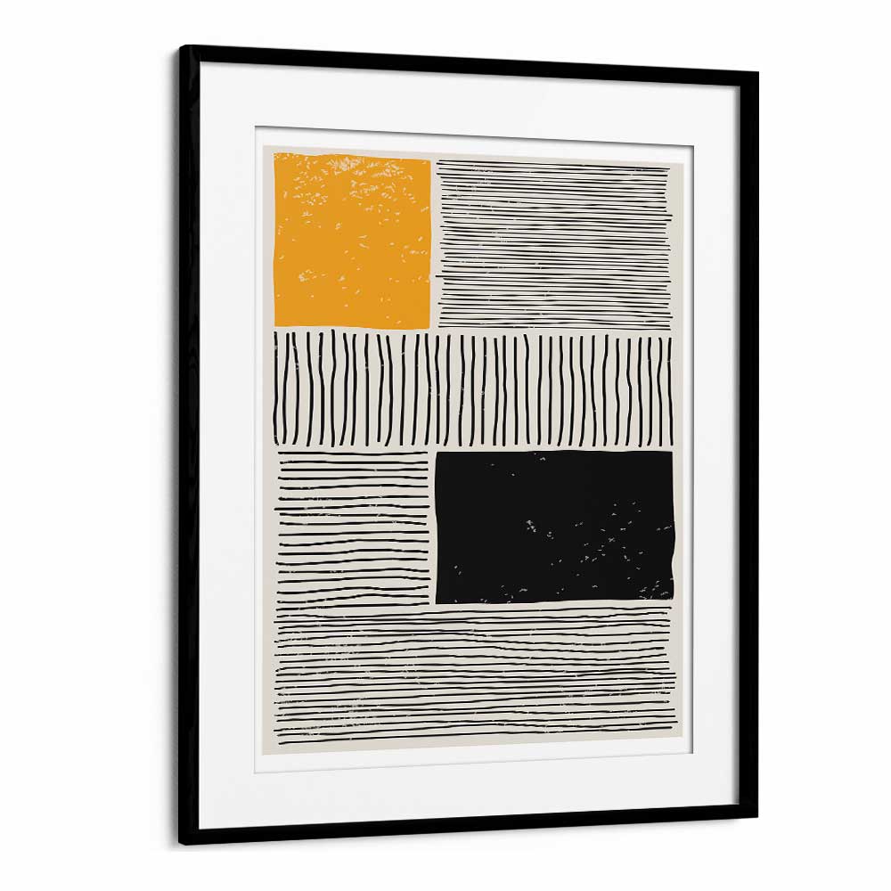 black and yellow i by jay stanley geometric paintings in Black Frame With Mount