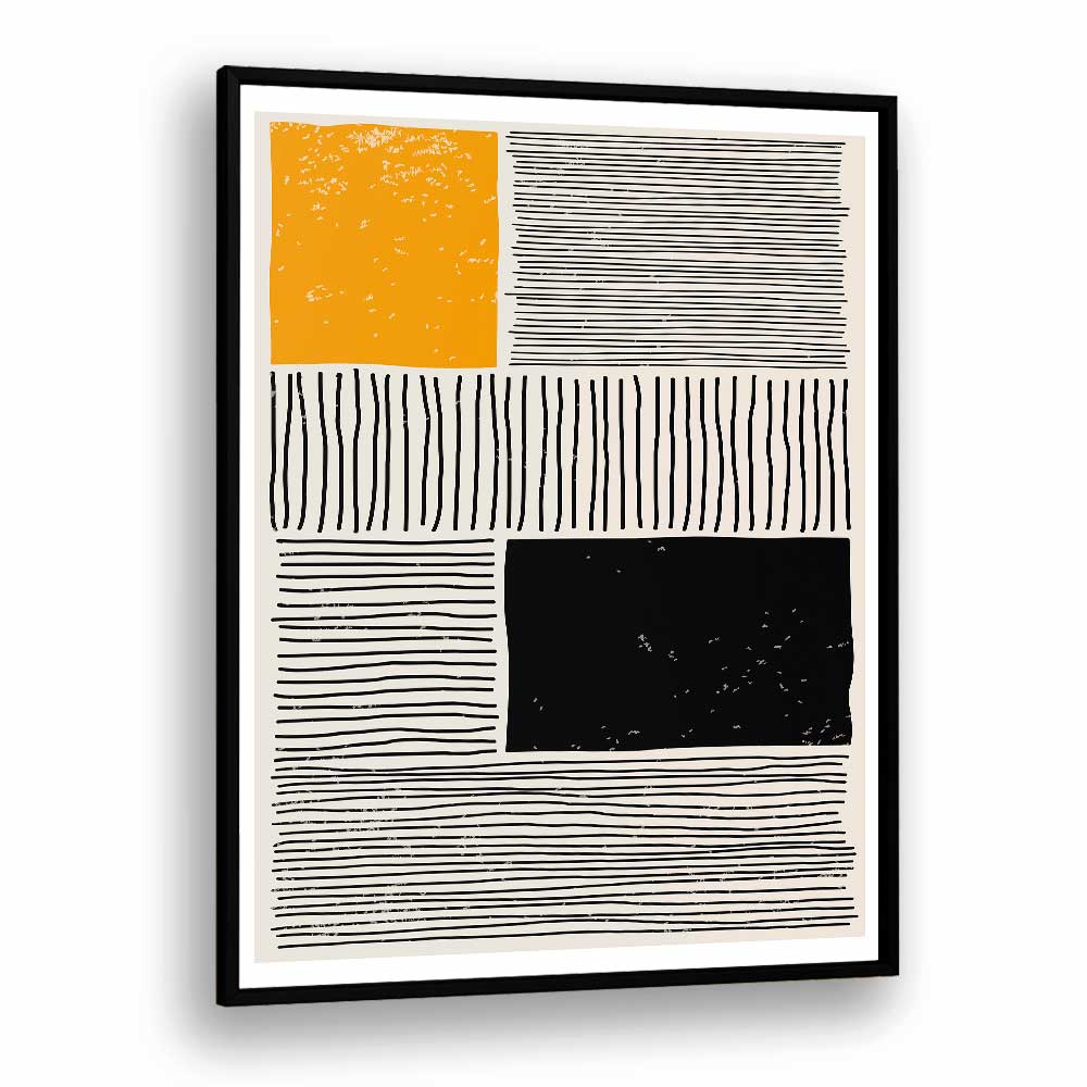 black and yellow i by jay stanley geometric paintings in Black Plain Frame