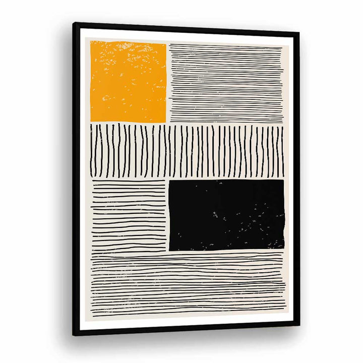 black and yellow i by jay stanley geometric paintings in Black Plain Frame