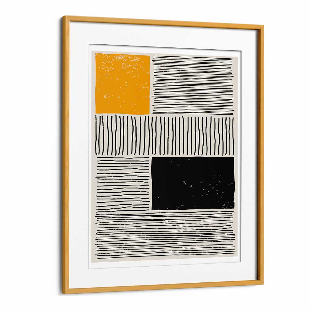 black and yellow i by jay stanley geometric paintings in Oak Wood Frame With Mount