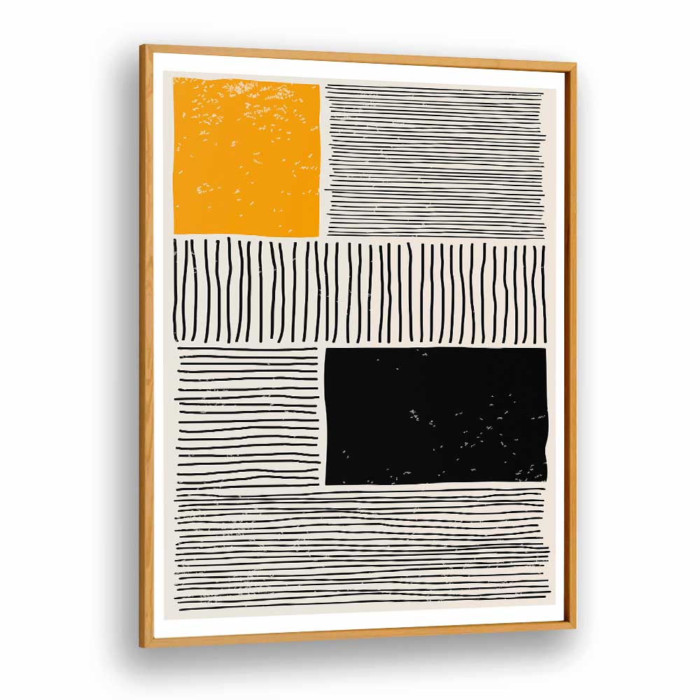 black and yellow i by jay stanley geometric paintings in Oak Wood Plain Frame