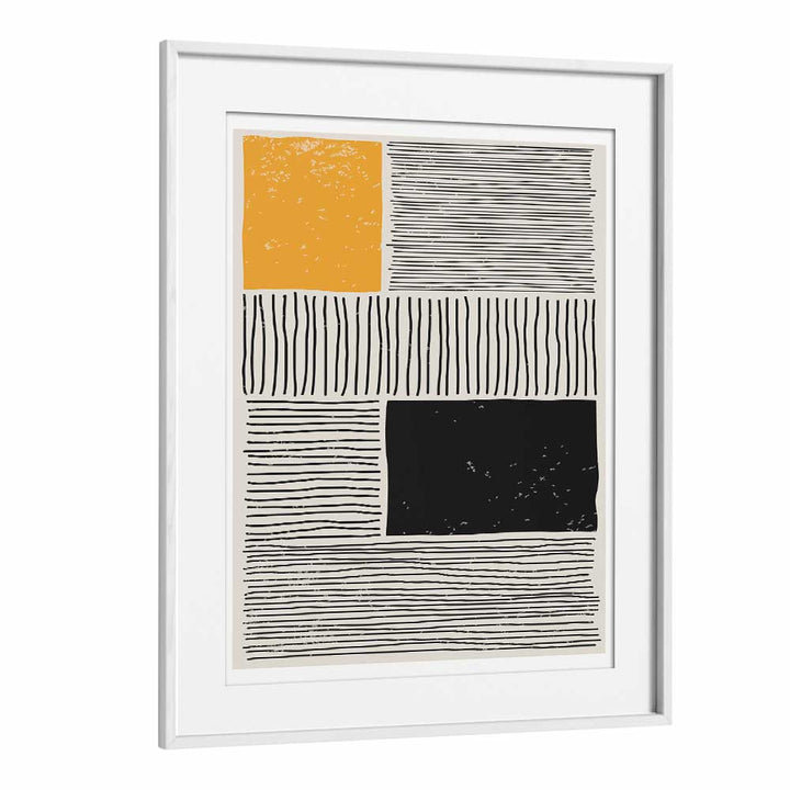 black and yellow i by jay stanley geometric paintings in White Frame With Mount