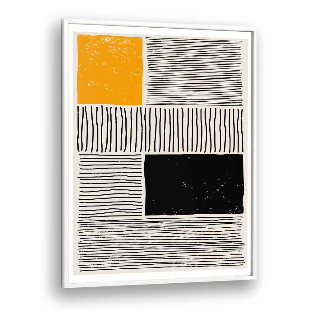 black and yellow i by jay stanley geometric paintings in White Plain Frame