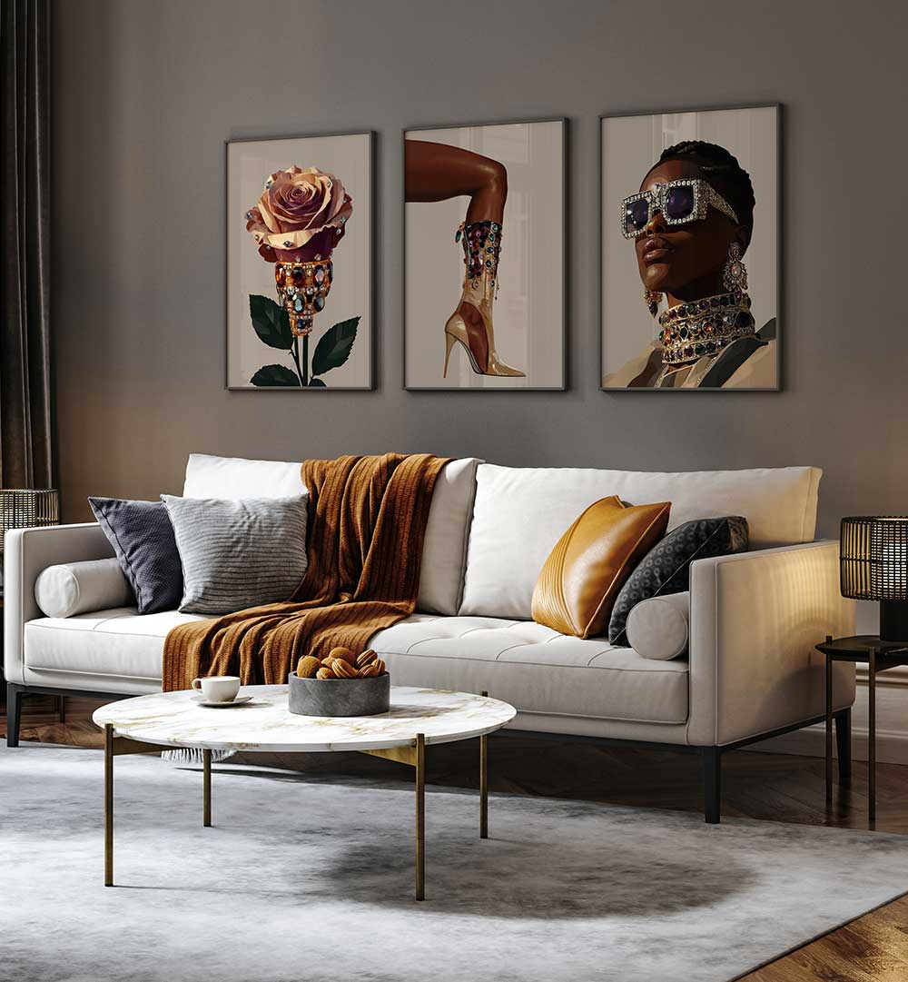 BLACK FASHION I , SET OF 3 PAINTINGS