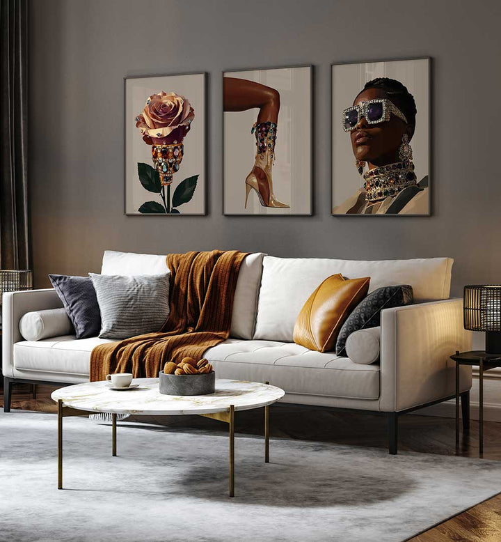 BLACK FASHION I , SET OF 3 PAINTINGS