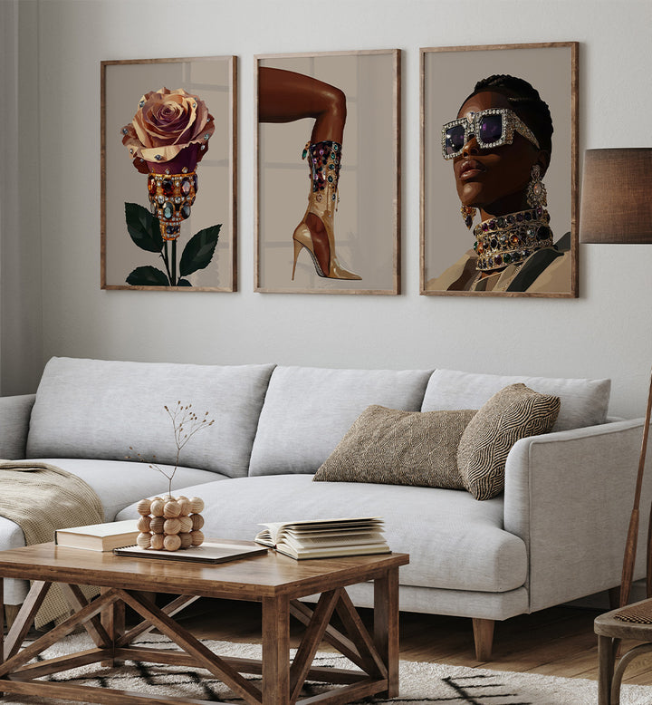 BLACK FASHION I , SET OF 3 PAINTINGS